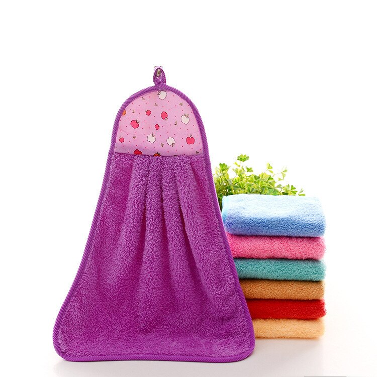 Koral fløjl køkkenhåndklæder mikrofiber rengøringsklud køkken hænge håndklæde blødt absorberende håndklæde: Lilla