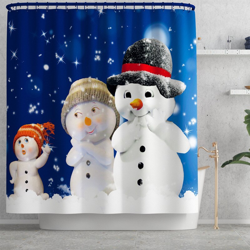 Kerst Badkamer Mat Douchegordijn Gedrukt Douchegordijn Sneeuwpop Bad Mat Anti Slip Mat Microfiber Badkamer Bad Rug: Shower Curtain-295