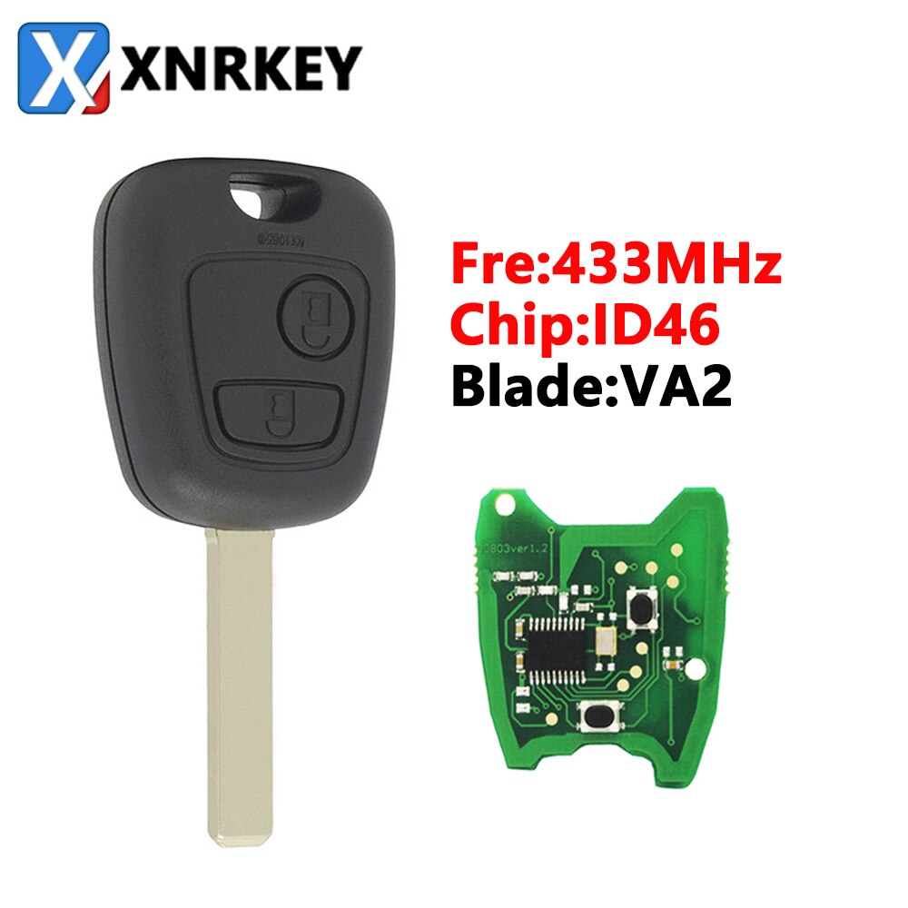 XNRKEY 2 Button Remote Car Key ID46/PCF7961 Chip 433Mhz with Uncut Blade for Peugeot 307 206 407 Partner Citroen C1 C2 C3 SX09: VA2 Blade