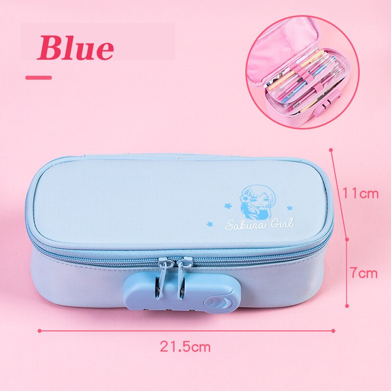 Large Capacity Pencil Case Code Lock Portable Waterproof Canvas Pencil Bag School Pen Case Stationery