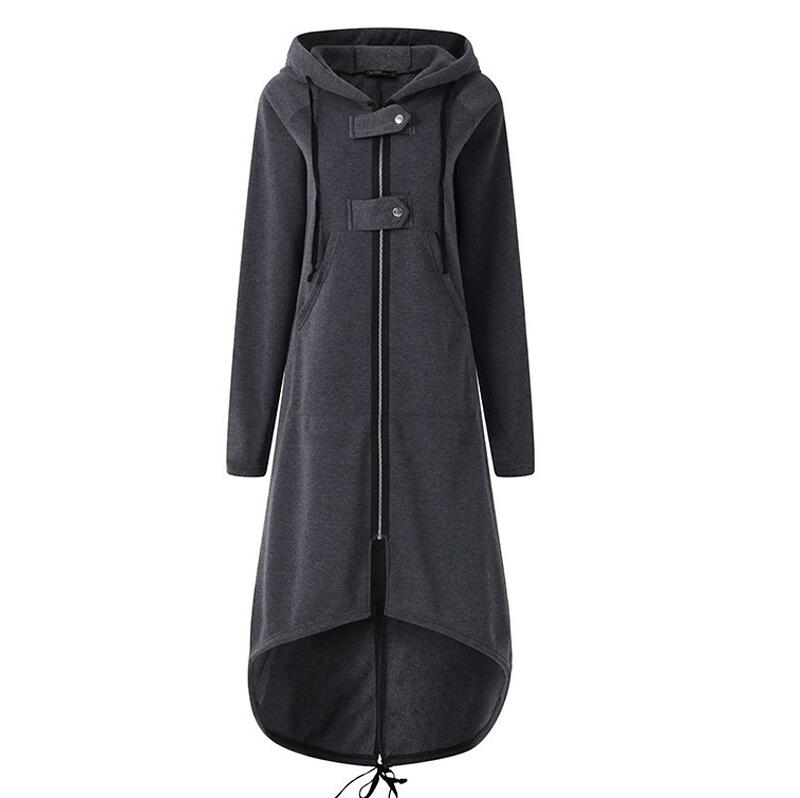 Gabardina con capucha y manga larga para otoño, abrigo largo de terciopelo negro con cremallera, talla grande 5xl, abrigo para mujer, ropa de abrigo: Gris oscuro / Metro