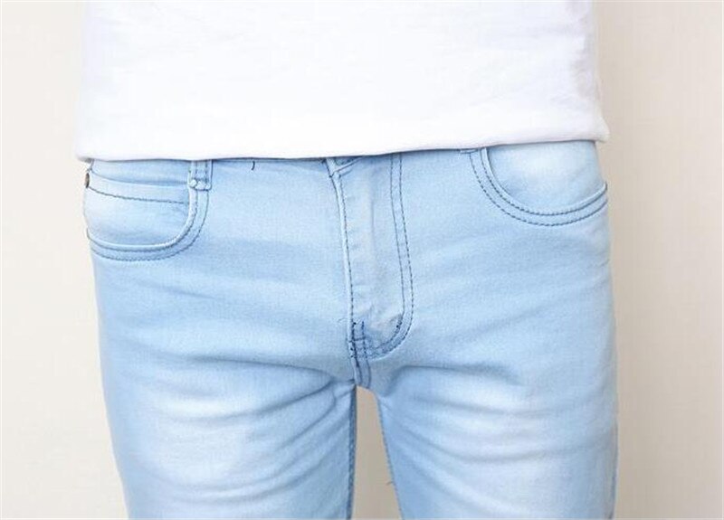Mænds denim billige jeans slim fit mænd jeans bukser stretch lyseblå bukser afslappet ko dreng mand