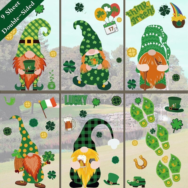 9 Stuks Ierse Festival Muursticker Kerst Gnome Tomte Raamstickers Decoratie M68E