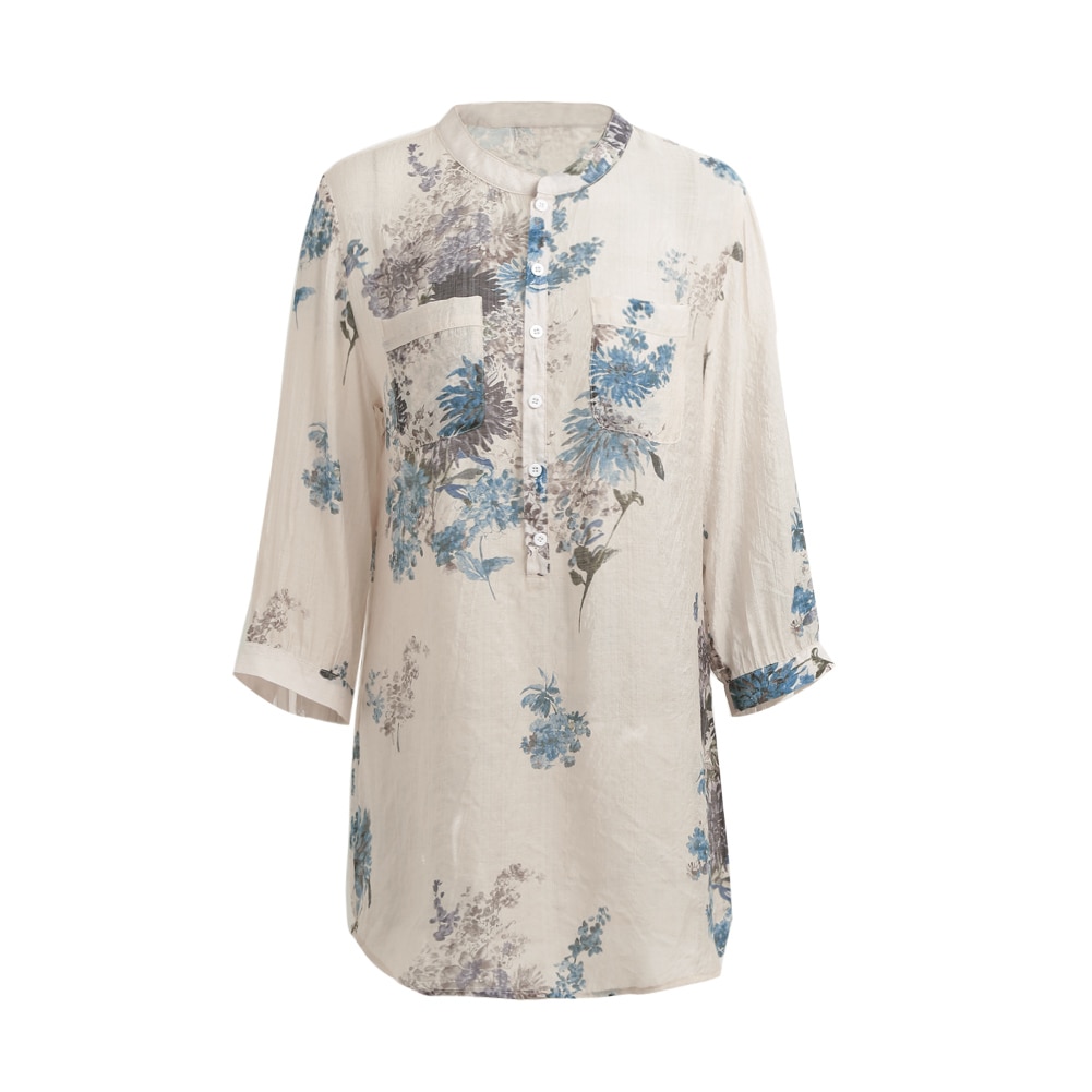 Blusa vintage con estampado floral para mujer, blusa informal de talla grande, de manga 5xl 3/4 para otoño, blusas largas