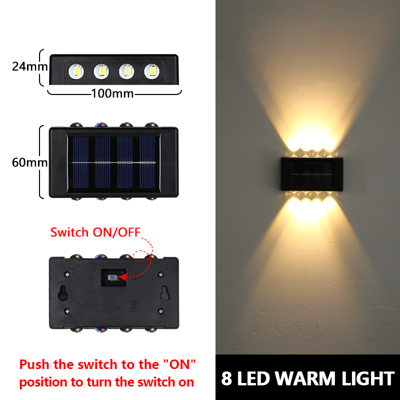Wandleuchte, LED-Solarleuchte, Perlen nach oben und unten, Sonnenlicht, solarbetrieben, für Outdoor-Gartendekoration, wasserdicht, 4, 6, 8 LEDs, Strahler: ROSE