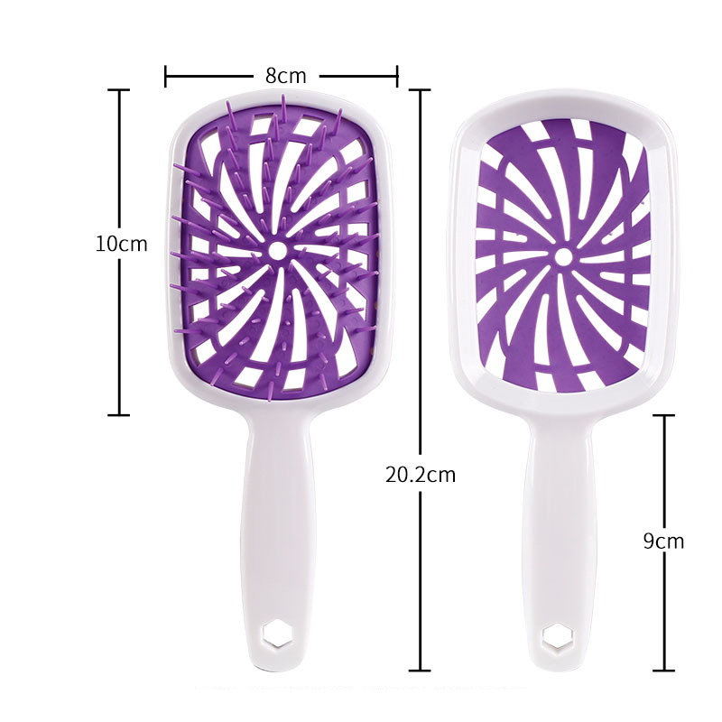 1 cepillo para desenredar ancho, peine para peluca, peine para masaje del cuero cabelludo, peine antiestático para desenredar el cabello húmedo o seco de doble uso, cepillo para el cabello hueco: Morado
