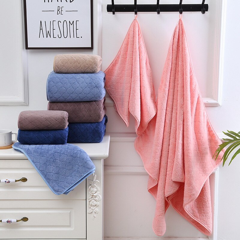 Eenvoudige Euro Stijl Handdoek Set 2 Stuks Effen Kleur Grote Handdoeken Badkamer 70X140 Voor Vrouwen Douche Gezicht Hand handdoeken Blauw Coral Fleece