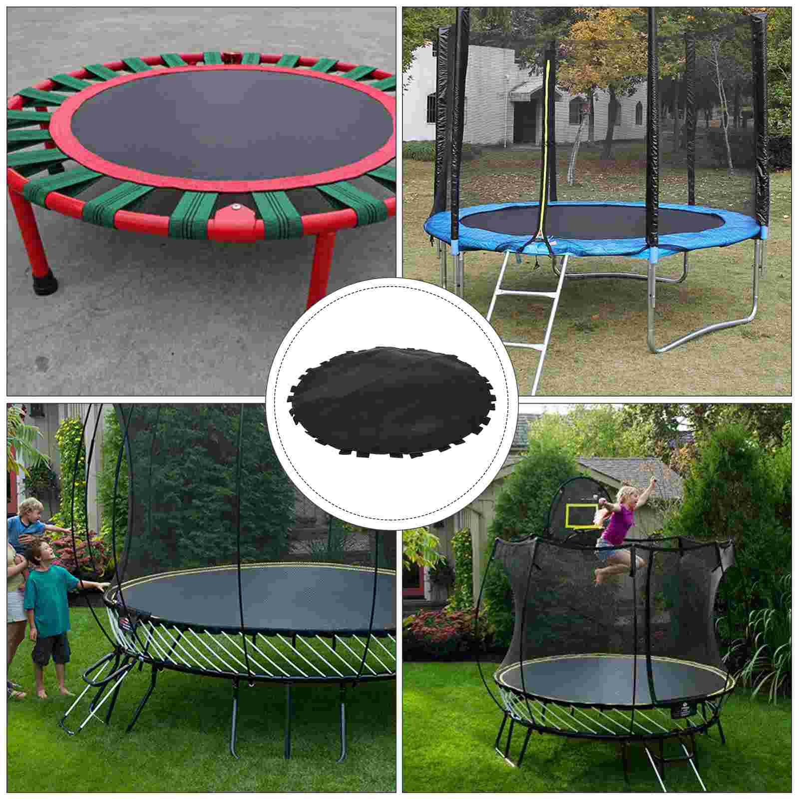 1Pc Weatherproof Round Trampoline Replacement Pad Black Jumping Cloth with Hooks
