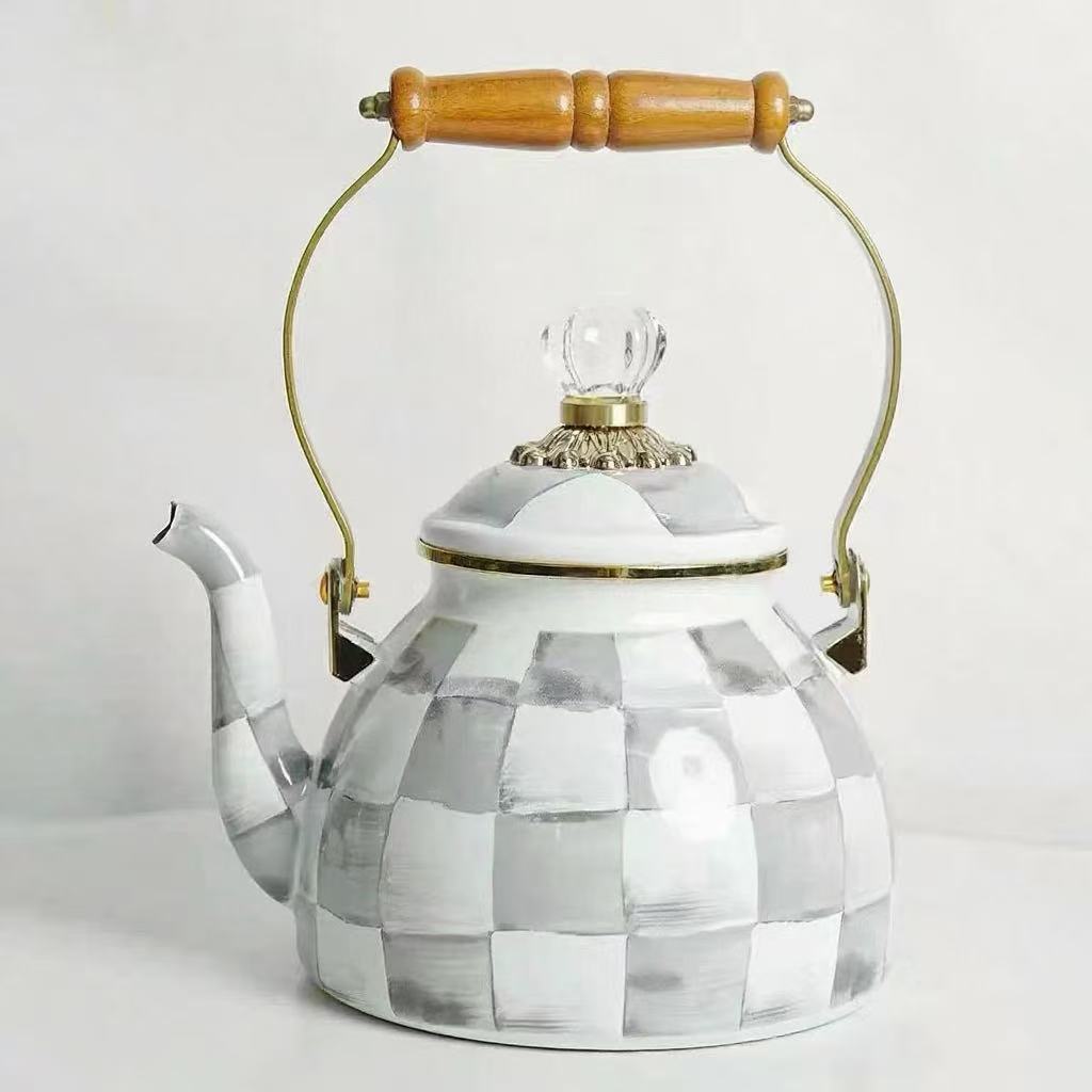 Tetera esmaltada de 2,5 cuartos, tetera esmaltada Vintage, estufa para agua, café, tetera, decoración de cocina para el hogar con mango: Verde claro