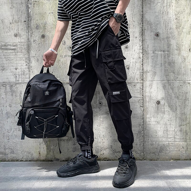 LAPPSTER para hombre Pantalones Streetwear Joggers para hombre Hip Hop Negro Pantalones deportivos masculinos Fashions coreanas Harajuku Pockets pantalón 5XL: XL / Black