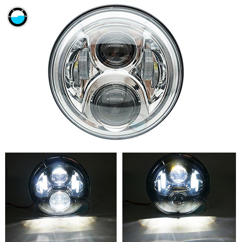 Faro de motocicleta DOT SAE E9 de 60W de 7 pulgadas con faro Led de ojo angular anillo de ajuste de cubo de 7 pulgadas de carcasa.: 1pcs chrome light B2