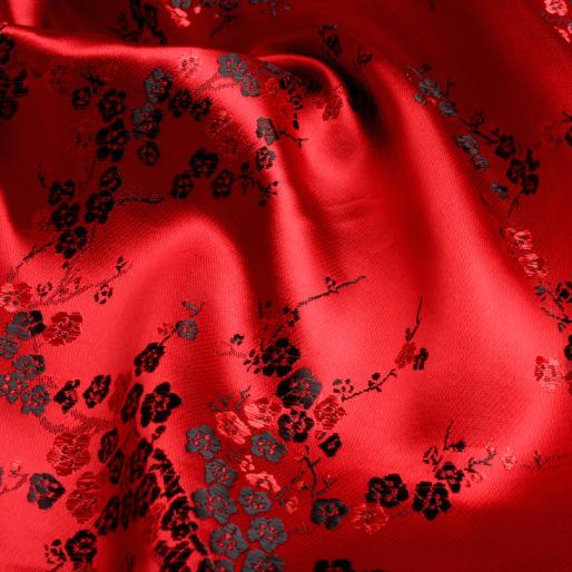 90 cm * 100 cm brokaat stof Oude kostuum kleding cheongsam stoffen zijde rode achtergrond zwarte pruimenbloesem jurk