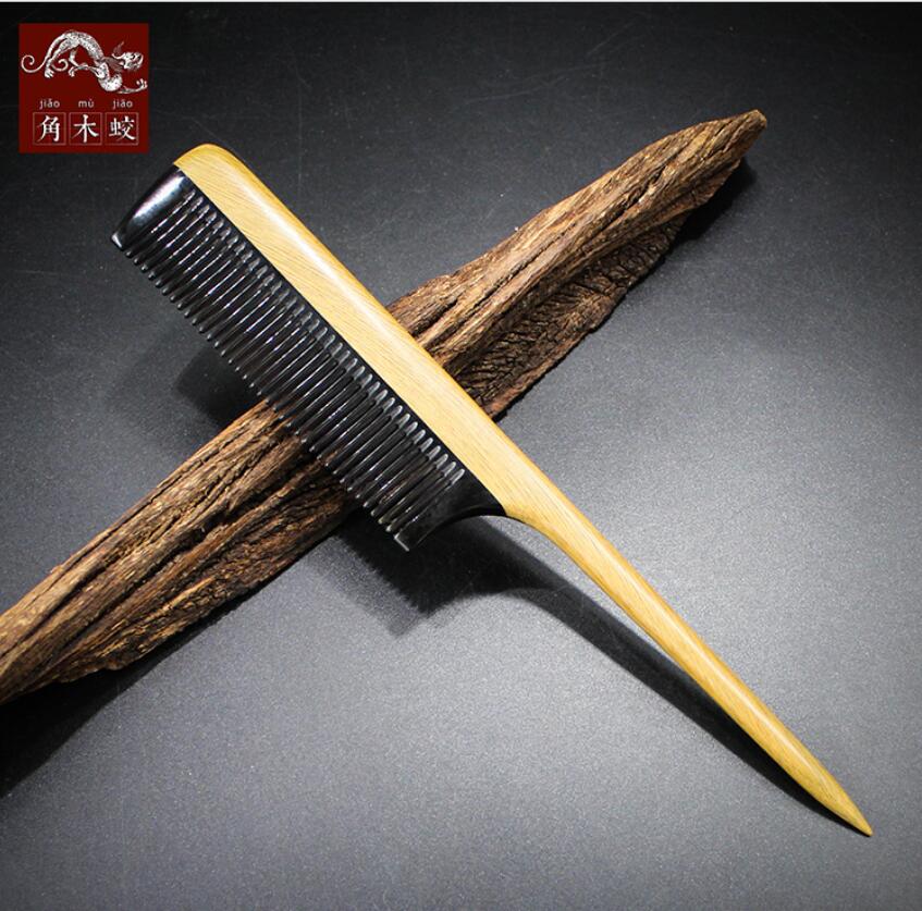 100% Natural Green Sandalwood Handmade Horns wooden comb Dense teeth, pointed tail hair care comb