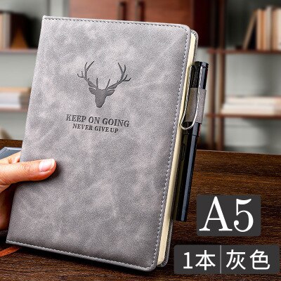 A5 Super Thicken 180sheets Pu Leather Diary Notebook School Office Daily Weekly Planner Agenda Notebook Journal Stationery: Grey