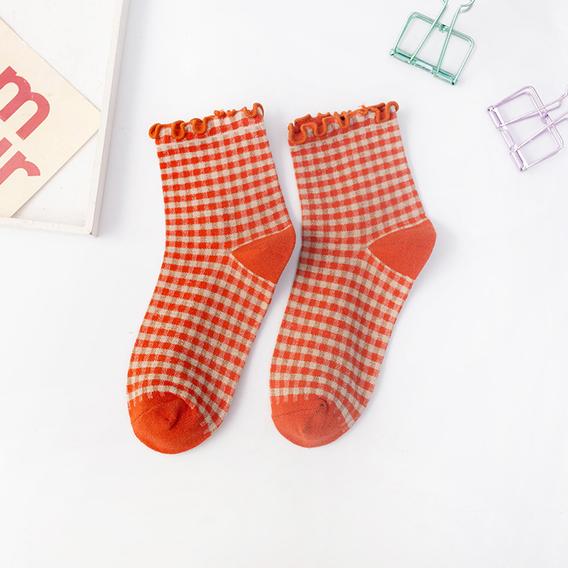 Calcetines de mujer de otoño a cuadros Retro Vintage calcetines de algodón equipo cómodo Color calcetín elástico a cuadros calcetines cortos Mujer Sox: Azul