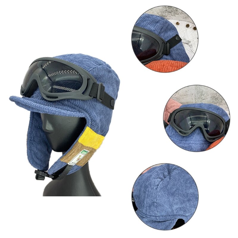 Gorro de aviador de invierno para niños, gafas de protección para las orejas, Color sólido