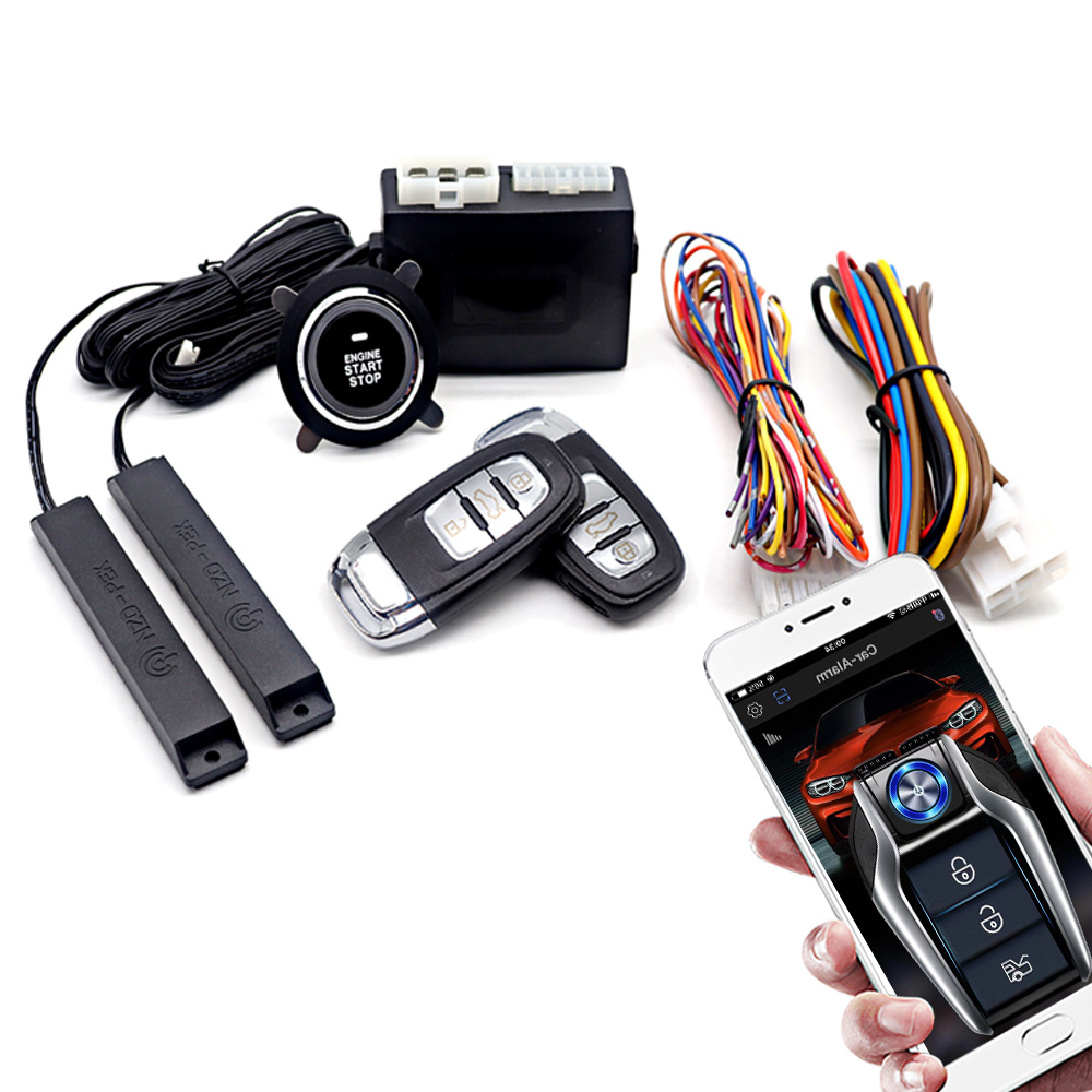 Car Alarm System Engine Ignition Start Stop Button Push Start System Remote Start Phone APP Control Car Kit Central Locking Car: PKES-LY(MFT)