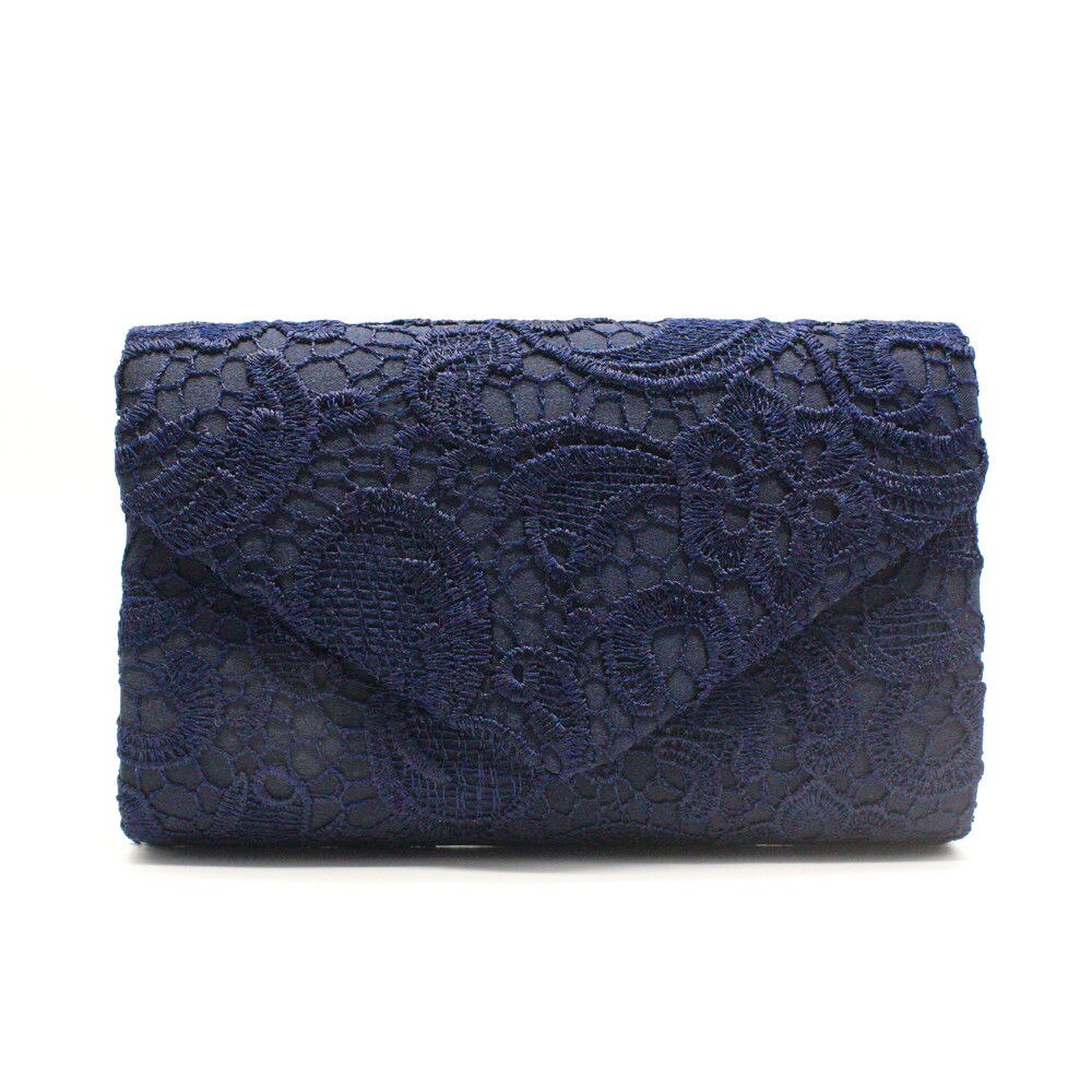 Ladies Women Floral Lace Evening Party Women Clutch Bag Bridal Wedding Purse Handbag: Navy Blue