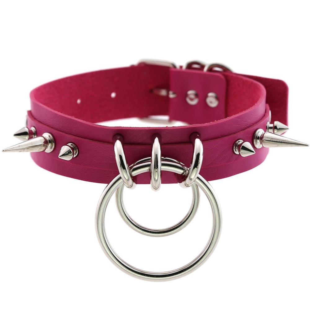 Spiked Choker For Women Men Punk Rock Collar Goth Necklaces Leather Studded Choker Girls Harajuku Gothic Jewelry: rose red