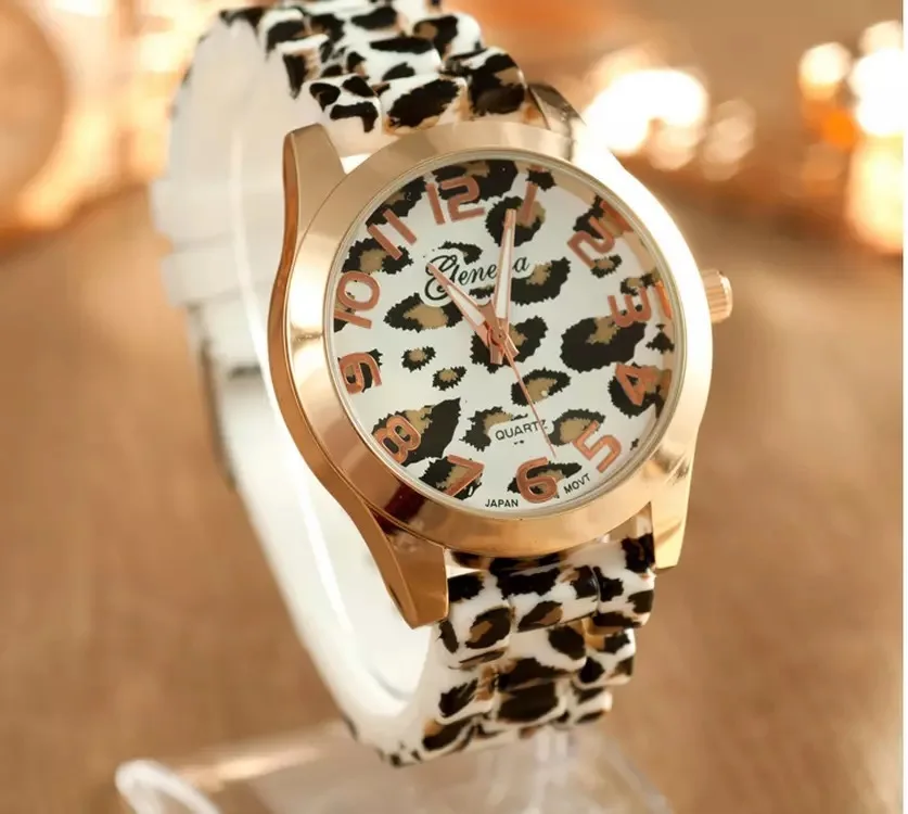 Reloj Geneva con estampado de leopardo, reloj de silicona, nueva 2023, reloj informal para estudiantes, Color con estampado de leopardo, cuarzo