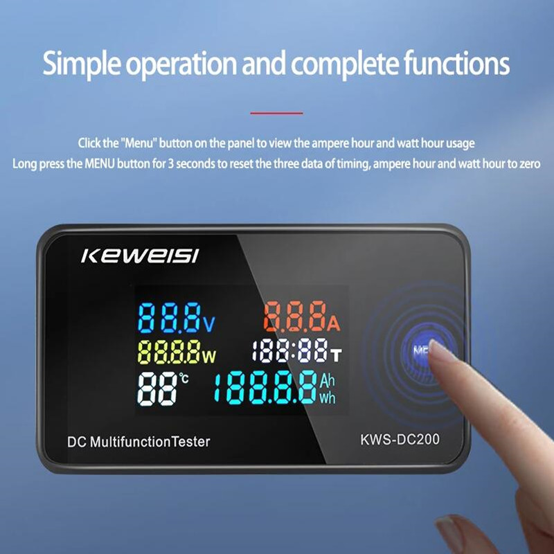 KWS-DC-200 Digitales Voltmeter, Amperemeter, DC 0–200 V, KWS Energie Energie Meter, LED-Farbe, DC, elektrisches Wattmeter mit zurücksetzen-Funktion, 0–100 A