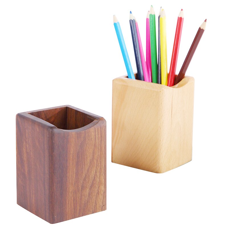 Nature Wooded Pen Holder Beech Walnut Wood Office School Desk Organizer Stationery Storage Container Box Desk Accessories