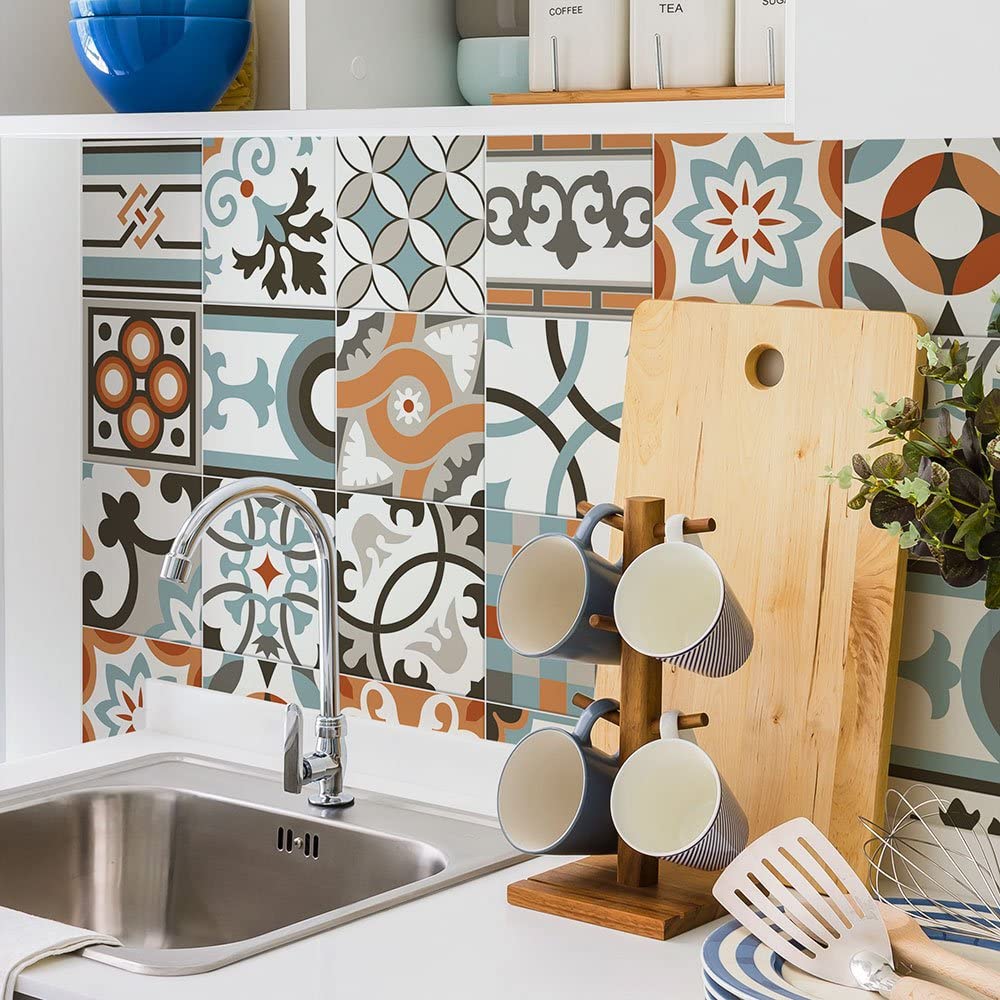 RE-COVERTILES Fliesenaufkleber – 32 Stück, 15x15 Cm, Abziehbar & Wiederbeklebbar Für Bad, Küche, Wand – Design PS00147 Zementoptik