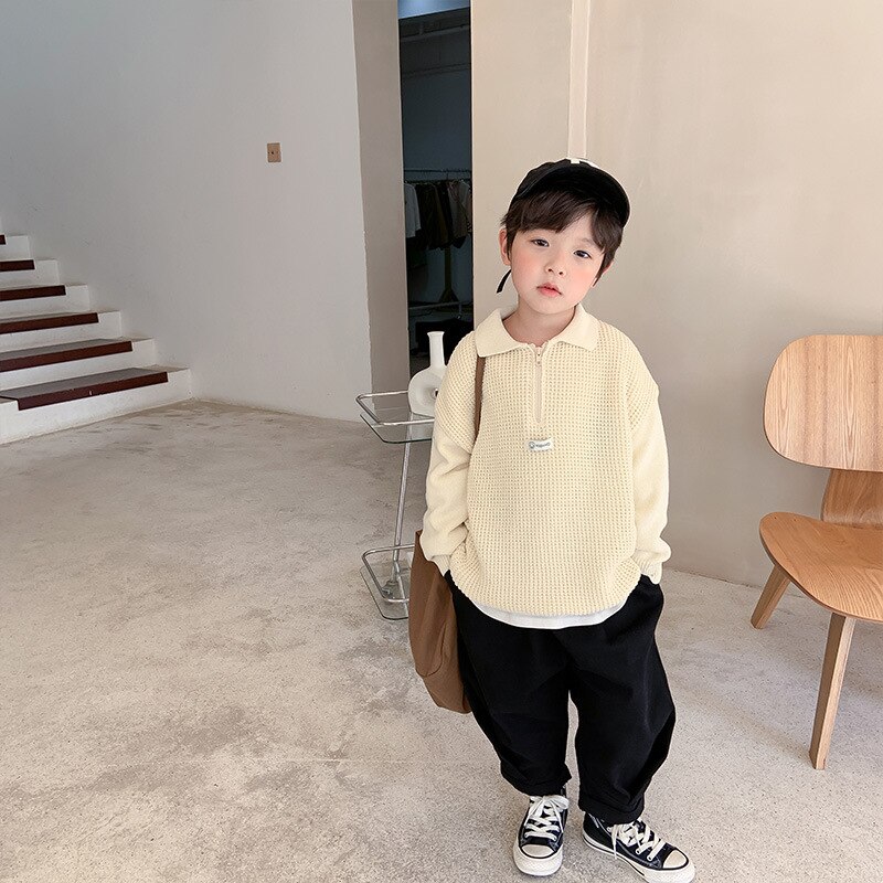 Primavera meninos de malha turn-down colarinho pullovers estilo coreano malhas crianças suéteres