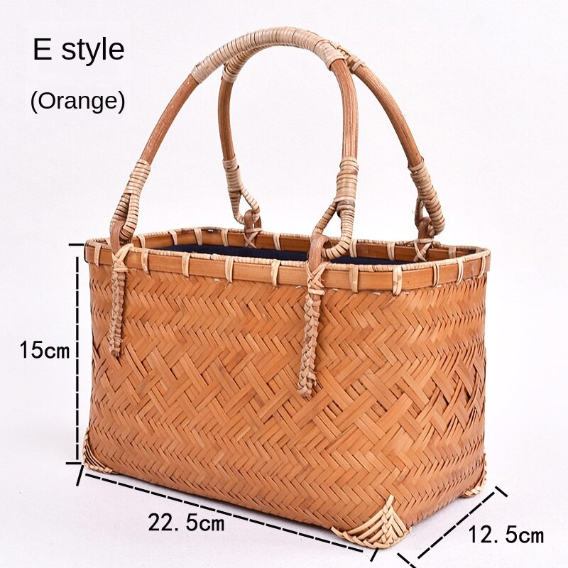 Diysomes bamboe tas handgeweven tas japanse stijl bamboe geweven tas dames bamboe handtas bamboe geweven mand theeservies opbergtas: Legergroen