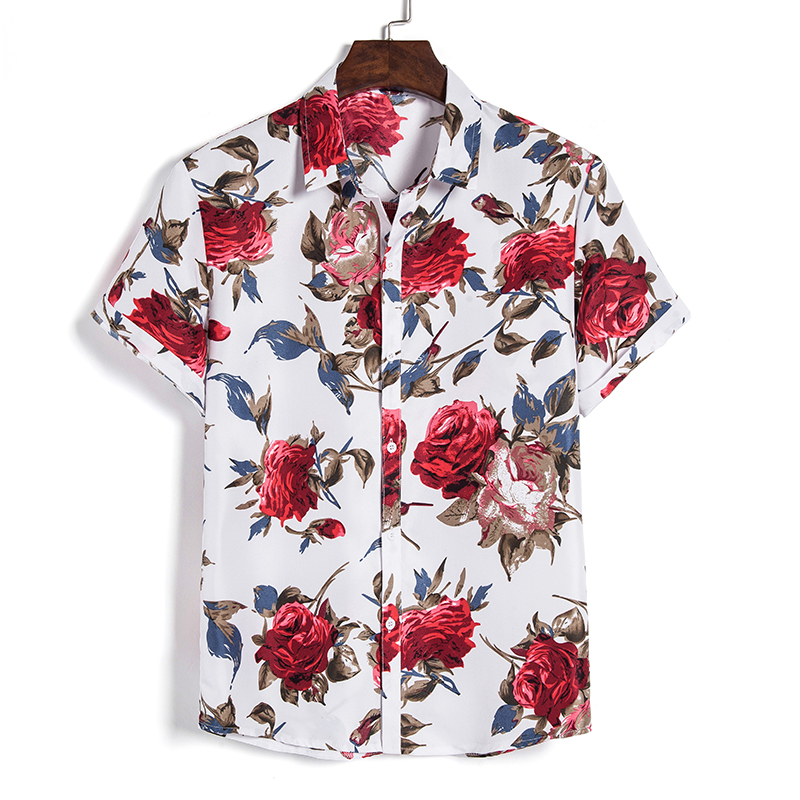 Mænds slim fit blomsterprintede skjorter til mænd kortærmet blomstret skjorte herre basic toppe casual plus size skjorter