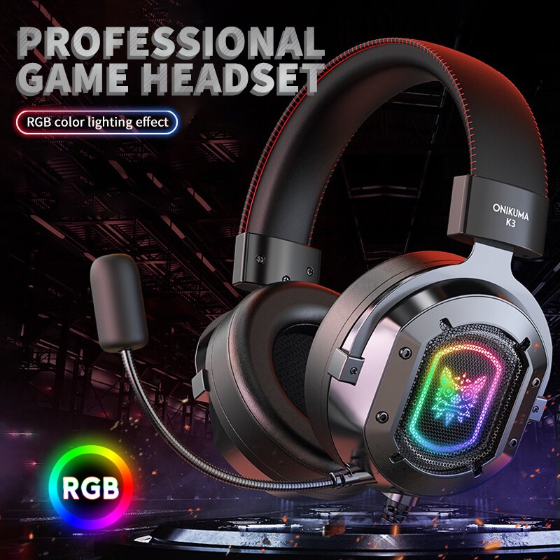 Gaming Headset 3.5mm Wired Over-head Bass Stereo Headphones With RGB Colorful LED Light For PS4 PS5 PC Computer Laptop Gamer