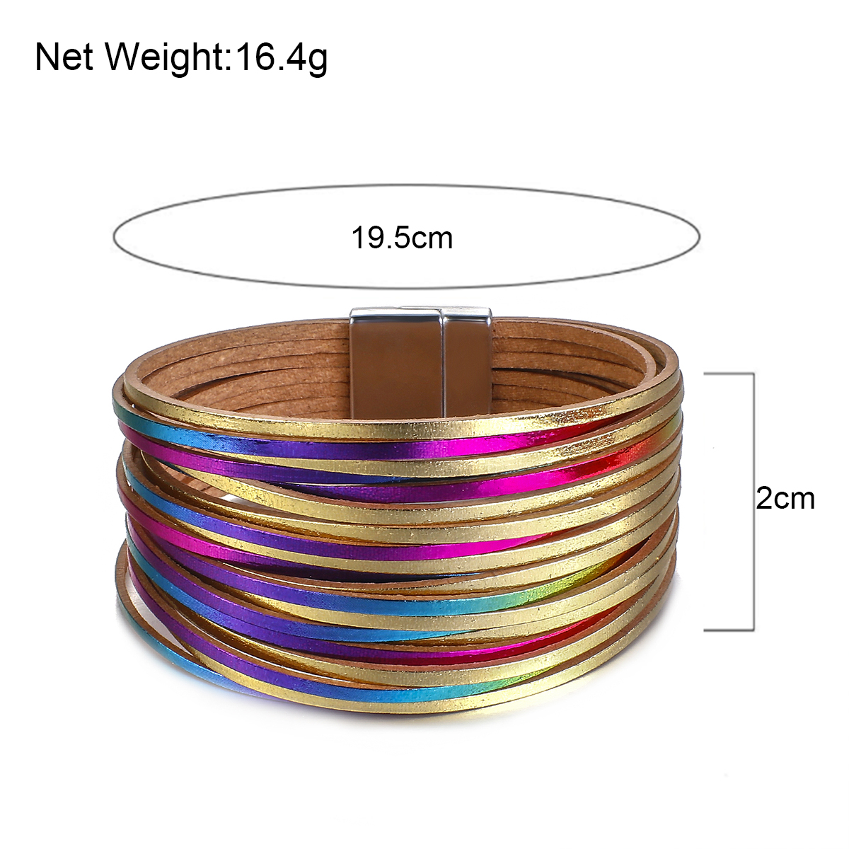 Amorcome Shiny Iridescent Magnetic Buckle Bracelet for Women Leather Wrap Bracelet Tempting Statement Party Club Jewelry