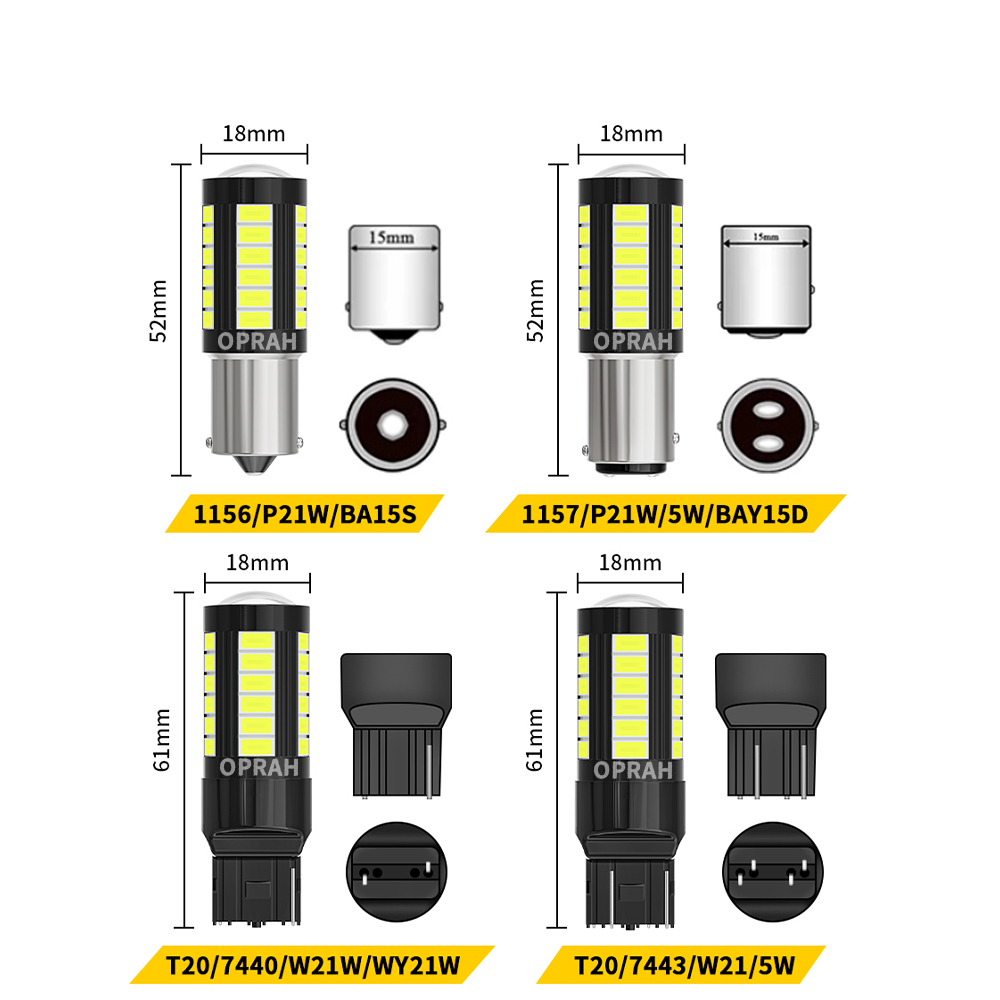 2X 1156 ba15s P21W 5630 33SMD BAU15S PY21W 1157 7440 W21W W21/5W 7443 ampoules CANBUS feu de recul clignotant blanc 12V 24V