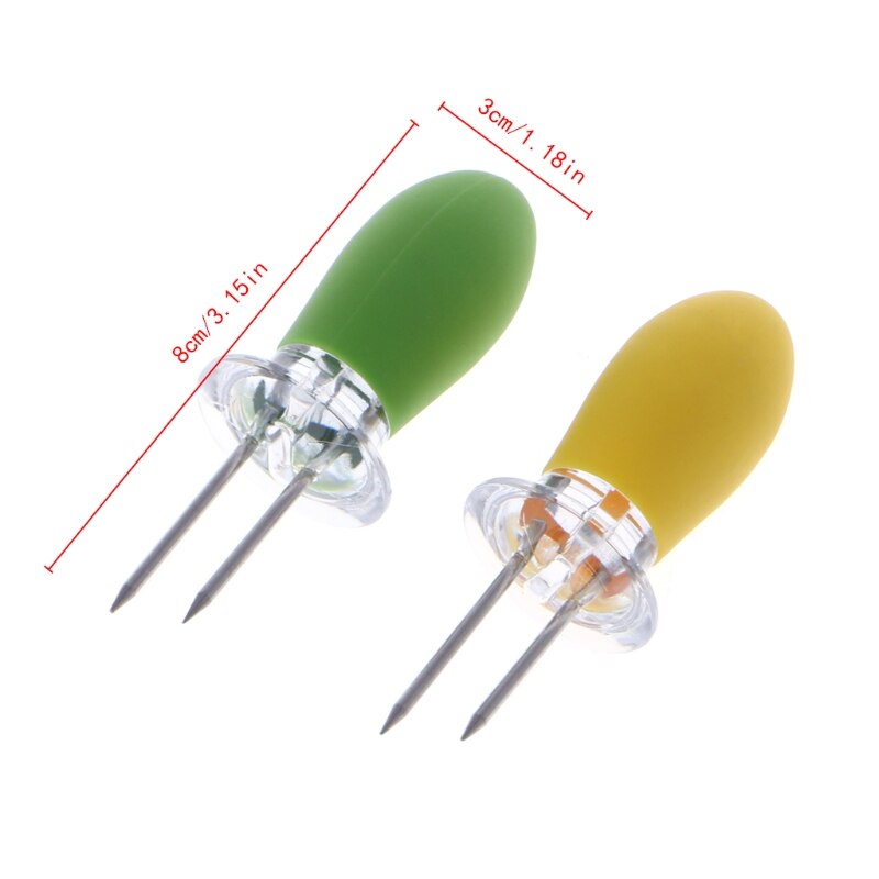 2 stk rustfrit stål majs på cob holder spyd bbq spidser blødt håndtag gaffel