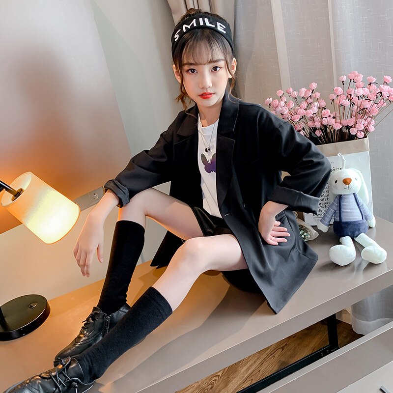 Spring Girls Blazer Children Clothes Kids Jacket For Girls Cotton Black Casual Suit Outerwear Kids Wedding Blazer Tops