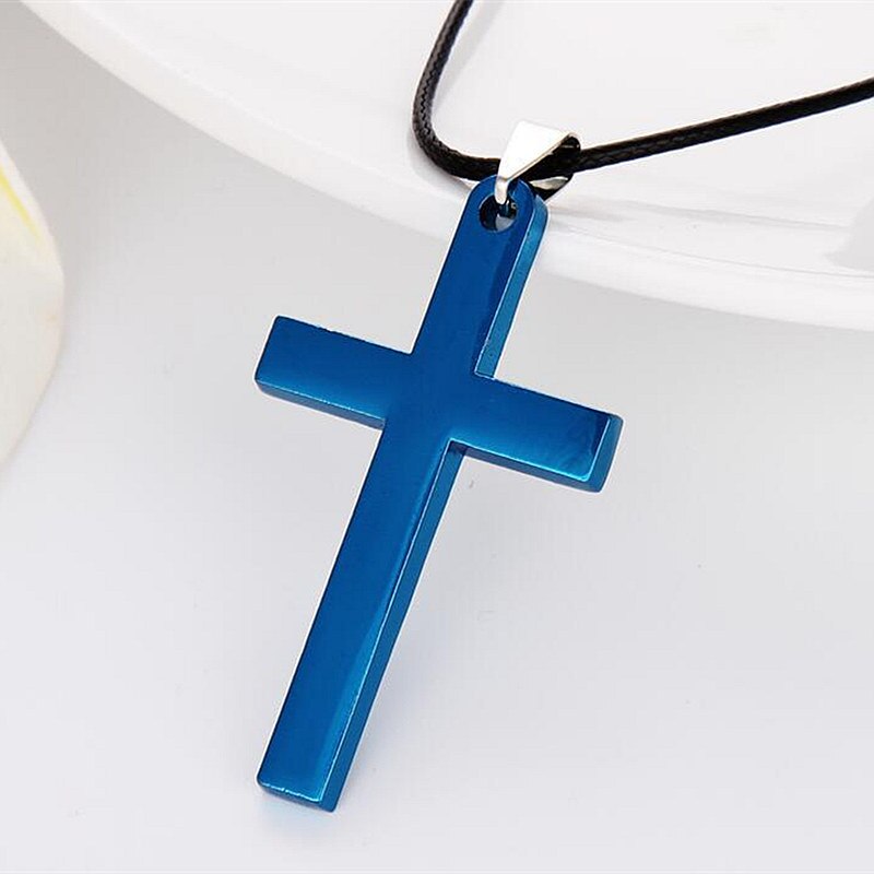 Kryds vedhæng halskæde sort kæde rustfrit stål halskæder til mænd smykker collana kolye bijoux krave mujer collier homme: Blå reb kæde