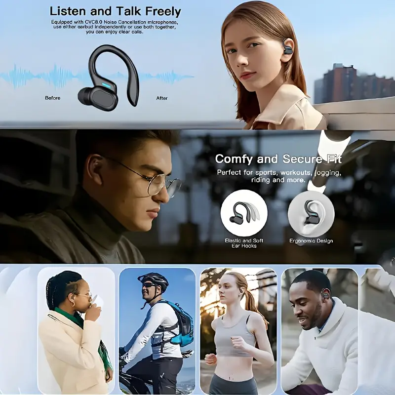 Cuffie stereo bluetooth wireless originali con gancio auricolare, auricolari sportivi impermeabili per allenamento, sport e corsa