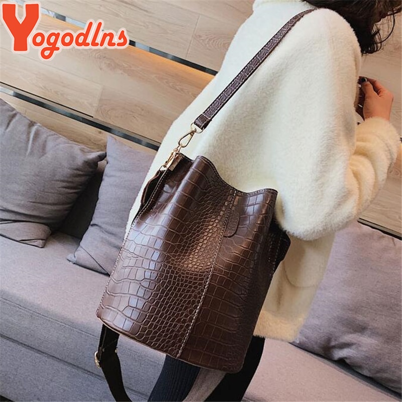 Yogodlns – sac à bandoulière motif Crocodile pour femmes, sacs en cuir Pu, sacs seau grande taille rétro Large sangle