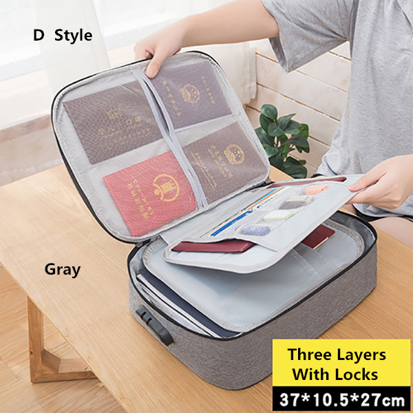 Waterproof Storage Document Bag Portable Household Certificate Finishing Pouch Travel Business Trip Organizer Case Accessories: Gray  D