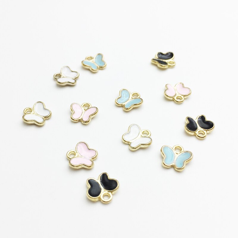 50 PC Little Cute Butterfly Shape Charm DIY Jewelry Bracelet Necklace Pendant Charms Gold Tone Enamel Floating Charm: mixed color