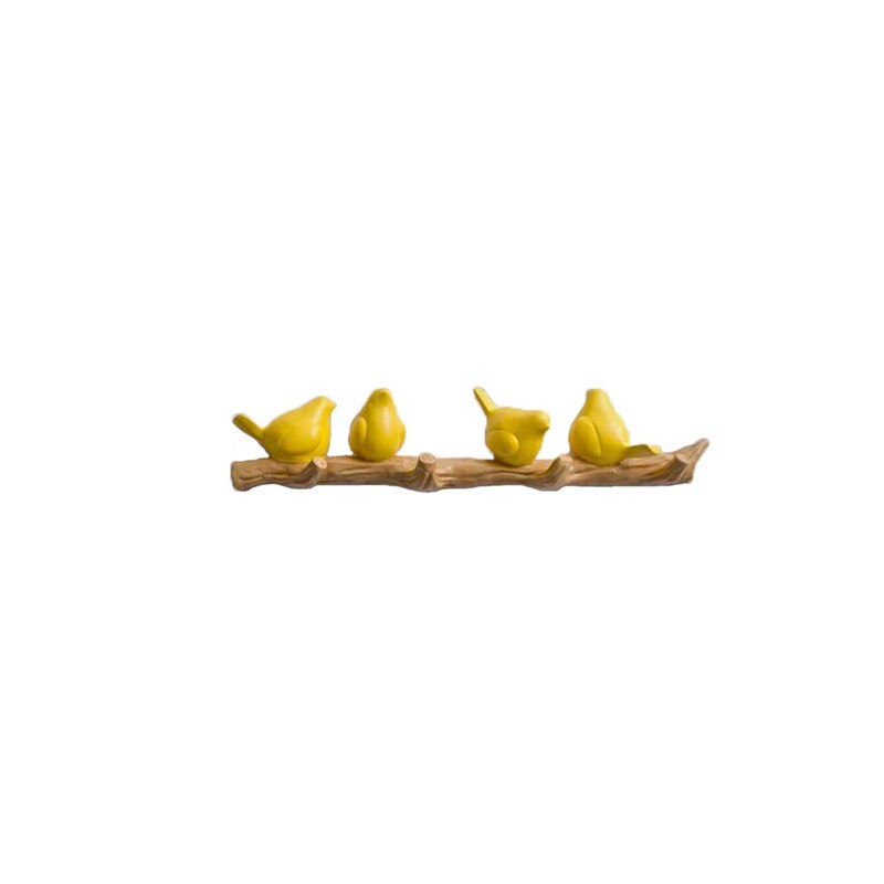 Colgador de pared con pájaros de resina, gancho para colgar llaves, abrigos, toallas, sombreros, bolsos, para sala de estar, cocina, accesorios para el hogar, decoración de paredes: 4 Birds-Yellow