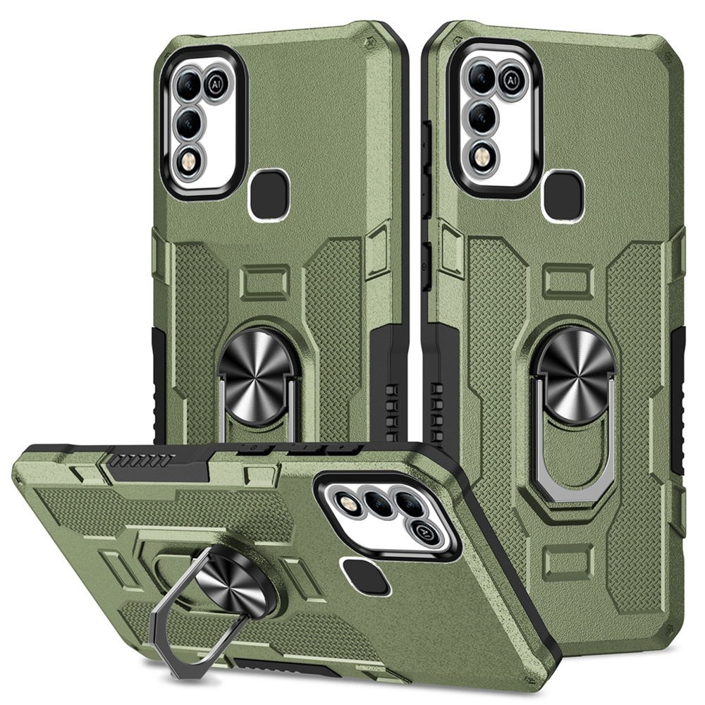 Peatkop-funda de armadura a prueba de golpes para Infinix 11 Play 10 Play, silicona + PC, soporte de anillo de Metal, funda trasera de teléfono para 9 10 11 Play: ABS / green
