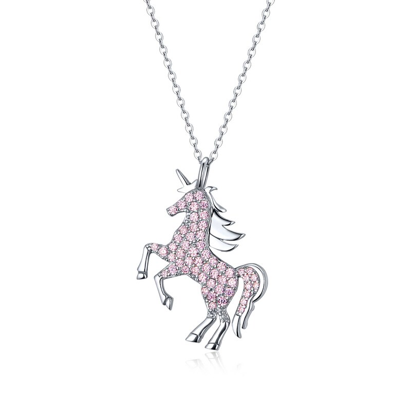 bamoer 925 Sterling Silver Jewelry Sets Pink Licorne Pendant Necklace for Women Chain Necklaces Earrings Wedding Jewelry ZHS187: BSN161