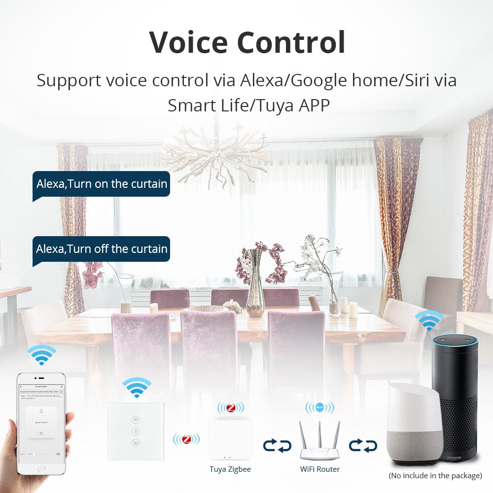 Zemismart Tuya Zigbee Smart Curtain Switches Neutral Required Roller Shade Motor Alexa Google Home Remote Control