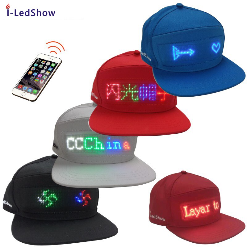 Iledshow Led Usb Oplaadbare Led Lichtgevende Cap Led Light Digitale Scrolling Bericht Led Hoeden