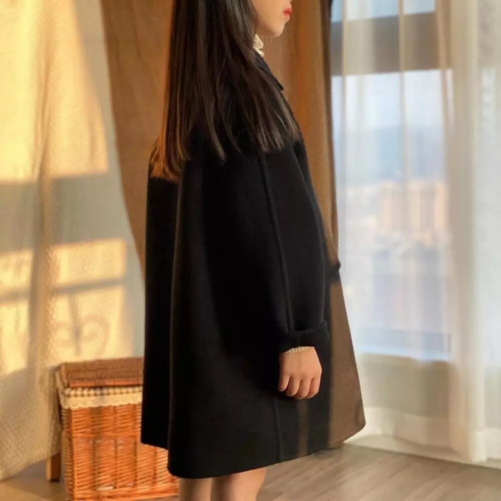 Girl's Woolen Long Coat Jacket Autumn Winter Big Cardigan Teenage Thick Luxury