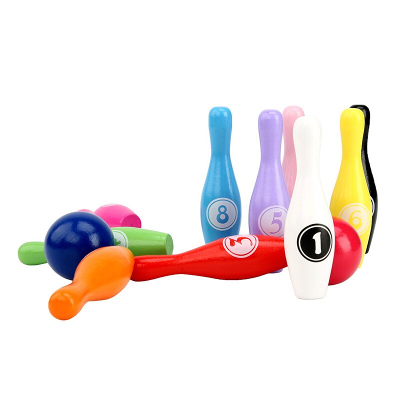 Børn bowling legetøj sæt  , 10 farverige stifter 2 bolde, småbørn legetøj trykt med nummer til drenge piger 1-6 år