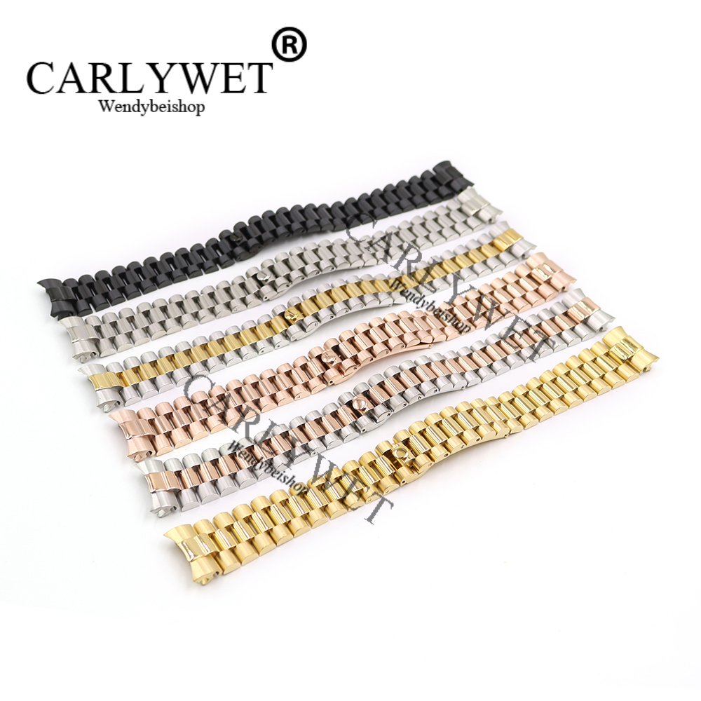 CARLYWET 20mm Solid Curved End Screw Links Stainless Steel Replacement Wrist Watch Band Bracelet Strap For President
