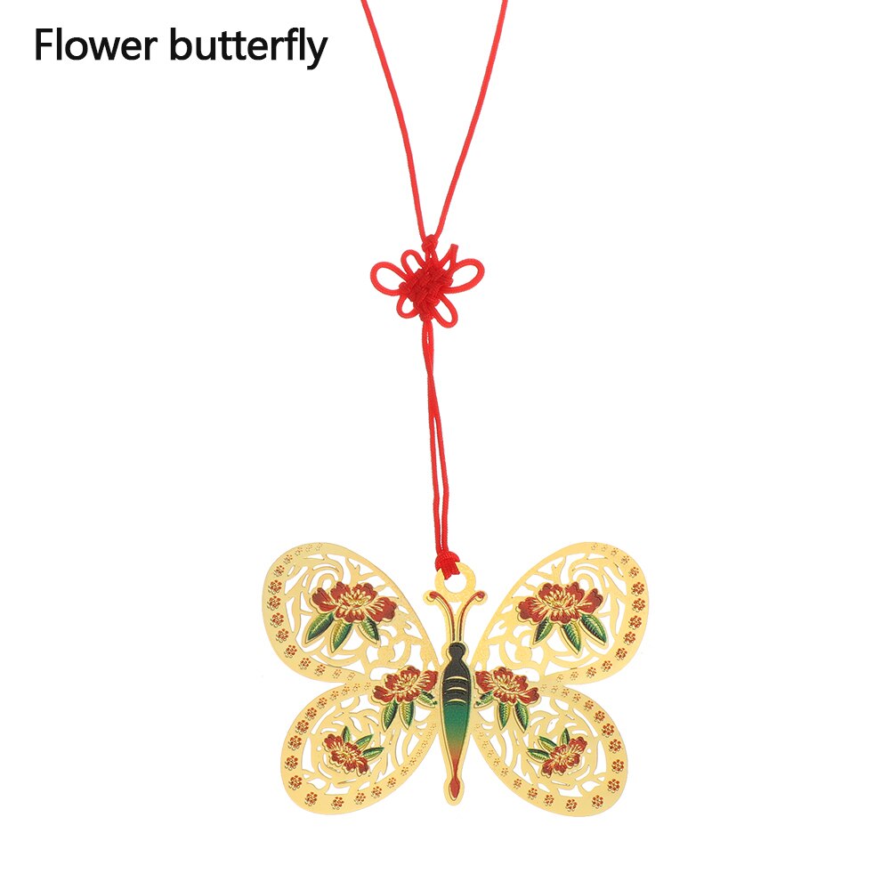 Beautiful Hollow Metal Bookmark With Red Strap Students Stationery Chinese Style Black Leaf Butterfly Feather Book Markers: flower butterfly