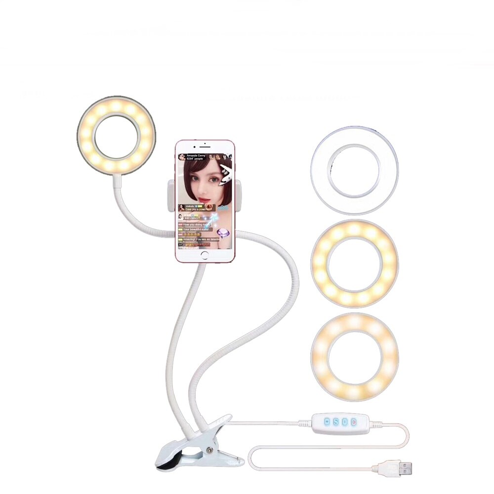 Universal Selfie Led Ring Fill Light Photography Dimmable Lamp With Desk Phone Stand For Makeup Video Live Aro De Movil Luz Para: White